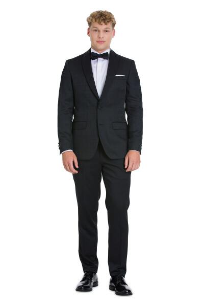 Siyah Slim Fit Çıkma Sivri Yaka Klasik Damatlık - 8