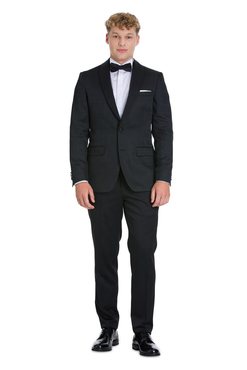 Siyah Slim Fit Çıkma Sivri Yaka Klasik Damatlık - Hatemoğlu