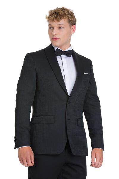 Siyah Slim Fit Çıkma Sivri Yaka Klasik Damatlık - 3