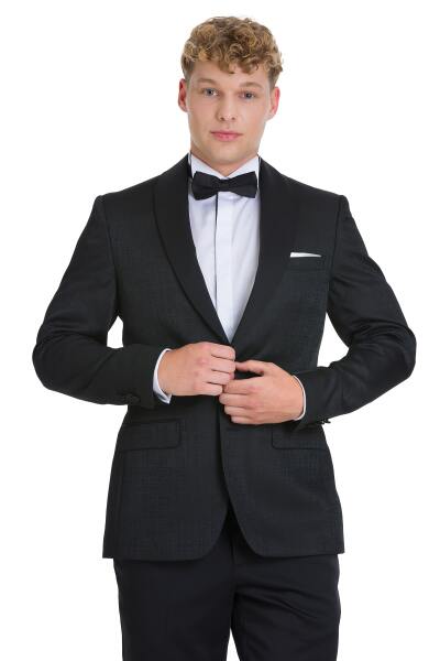 Siyah Slim Fit Çıkma Sivri Yaka Klasik Damatlık - 4