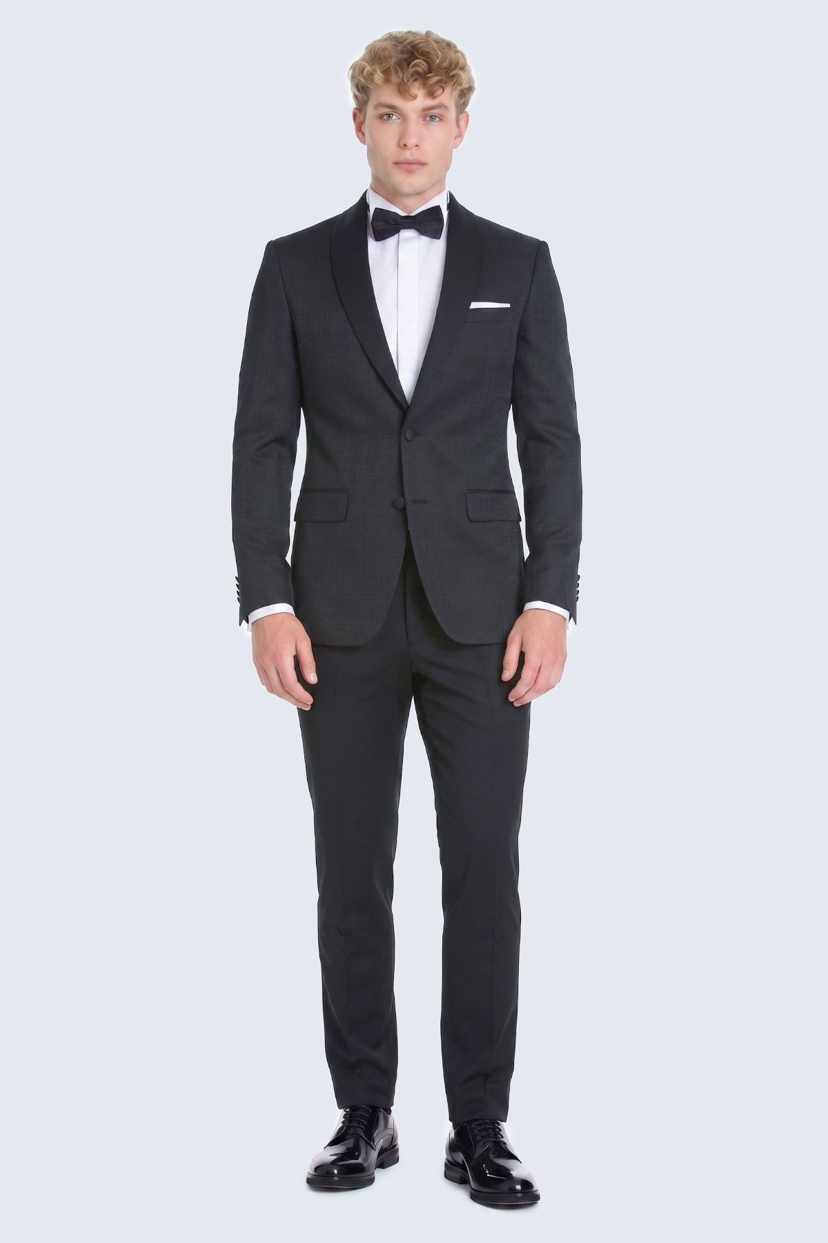 Siyah Slim Fit Çıkma Sivri Yaka Klasik Damatlık - 1