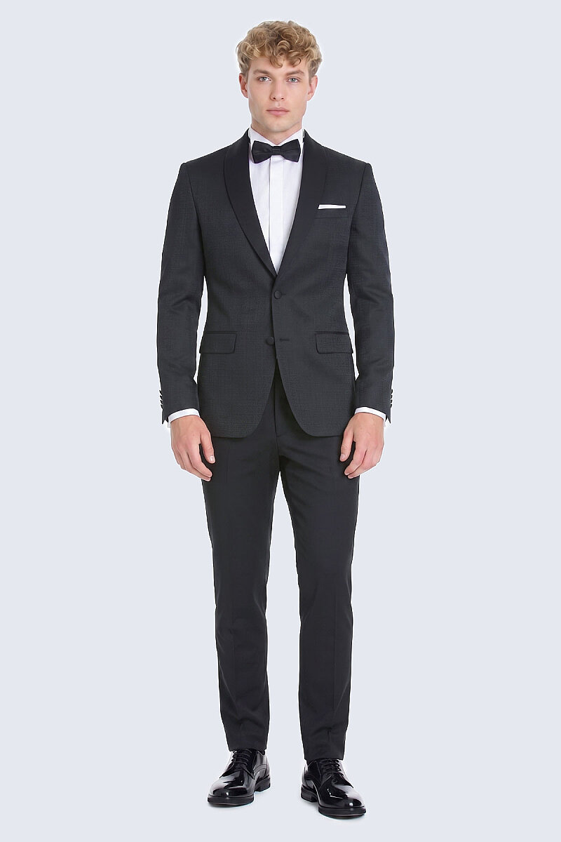 Siyah Slim Fit Çıkma Sivri Yaka Klasik Damatlık