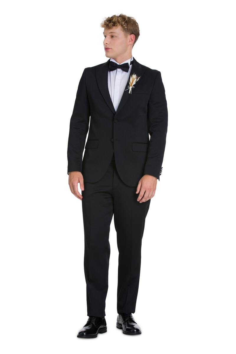 Siyah Slim Fit Çıkma Sivri Yaka Klasik Damatlık - Hatemoğlu