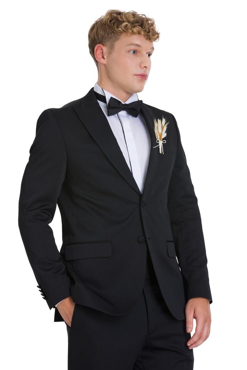 Siyah Slim Fit Çıkma Sivri Yaka Klasik Damatlık - Hatemoğlu (1)