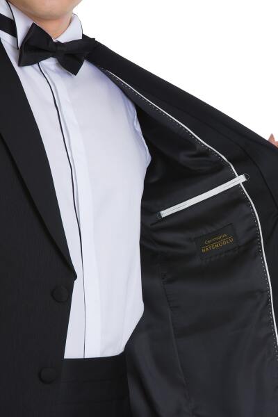 Siyah Slim Fit Çıkma Sivri Yaka Klasik Damatlık - 6