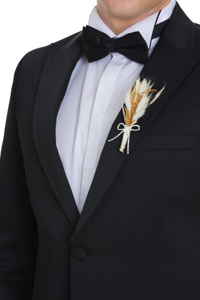 Siyah Slim Fit Çıkma Sivri Yaka Klasik Damatlık - 7