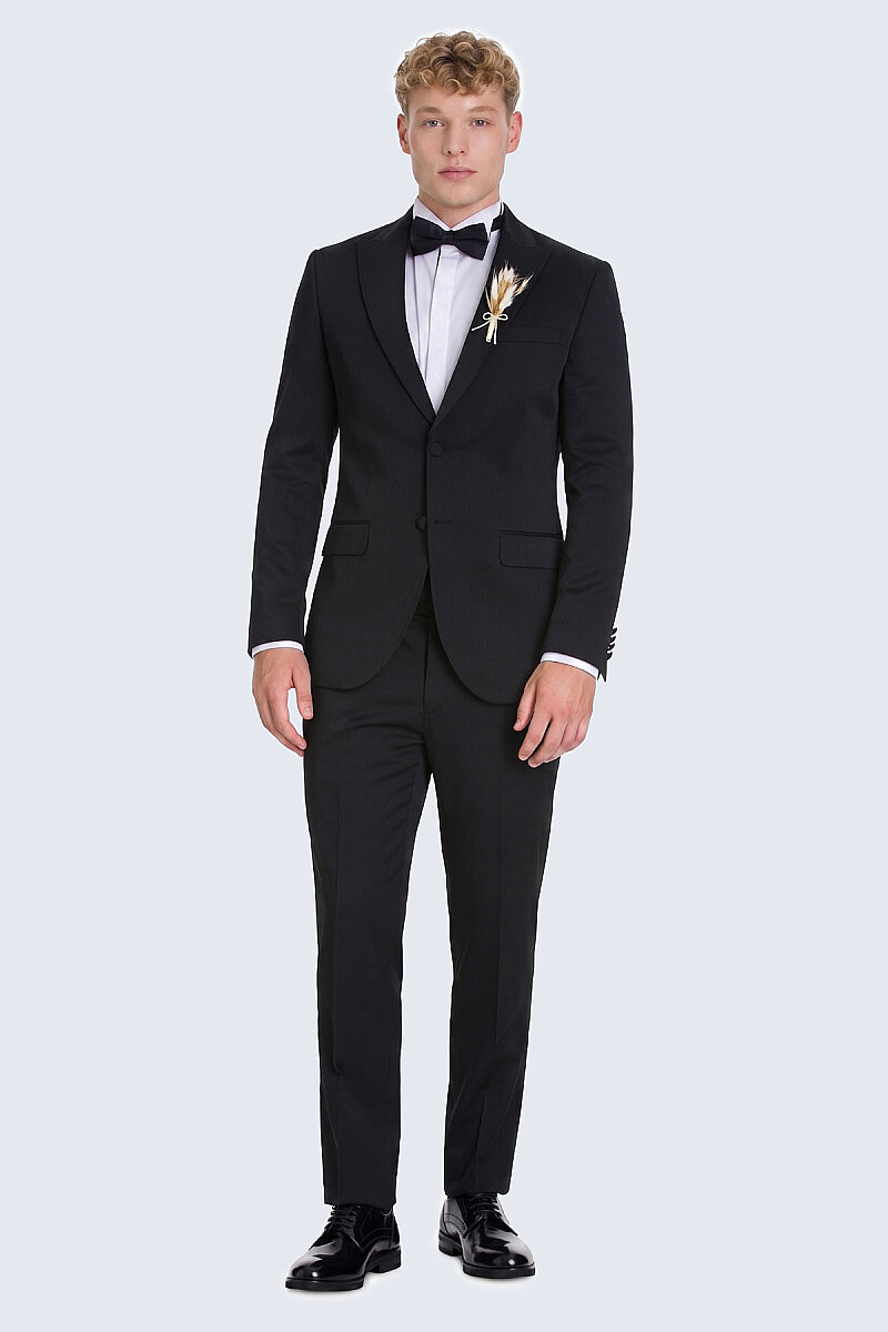 Siyah Slim Fit Çıkma Sivri Yaka Klasik Damatlık