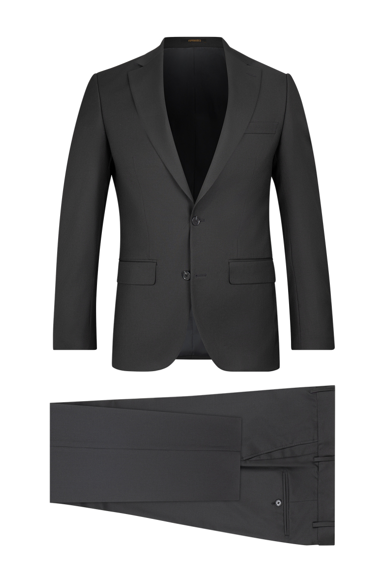 Siyah Slim Fit Çizgili Mono Yaka Takım Elbise - Hatemoğlu