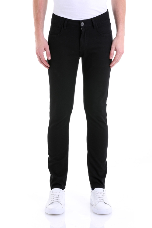 Hatem Saykı - Siyah Slim Fit Desenli Pamuklu 5 Cep Kanvas Pantolon