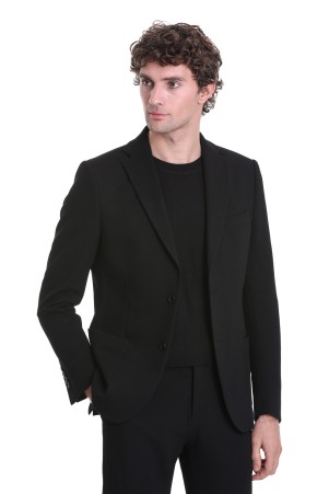 Siyah Slim Fit Desenli Mono Yaka Klasik Takım Elbise - Thumbnail
