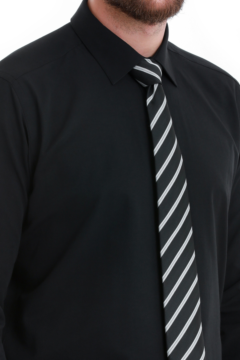 Siyah Slim Fit Slim Yaka Pamuklu Uzun Kollu Gömlek - Hatemoğlu (1)