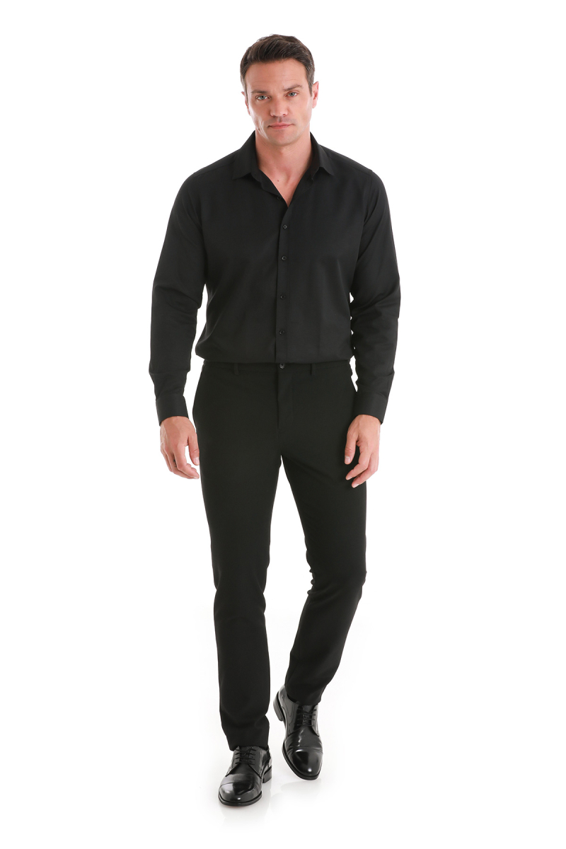 Siyah Slim Fit Slim Yaka Pamuklu Uzun Kollu Gömlek - Hatemoğlu (1)