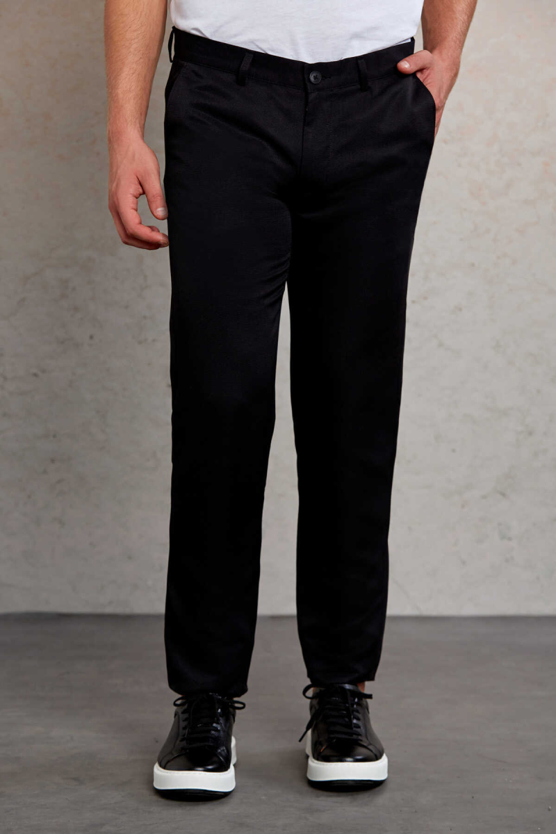 Siyah Slim Fit Desenli Yandan Cep Kanvas Pantolon - Hatemoğlu