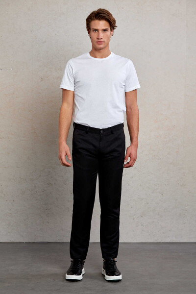 Siyah Slim Fit Desenli Yandan Cep Kanvas Pantolon - 2