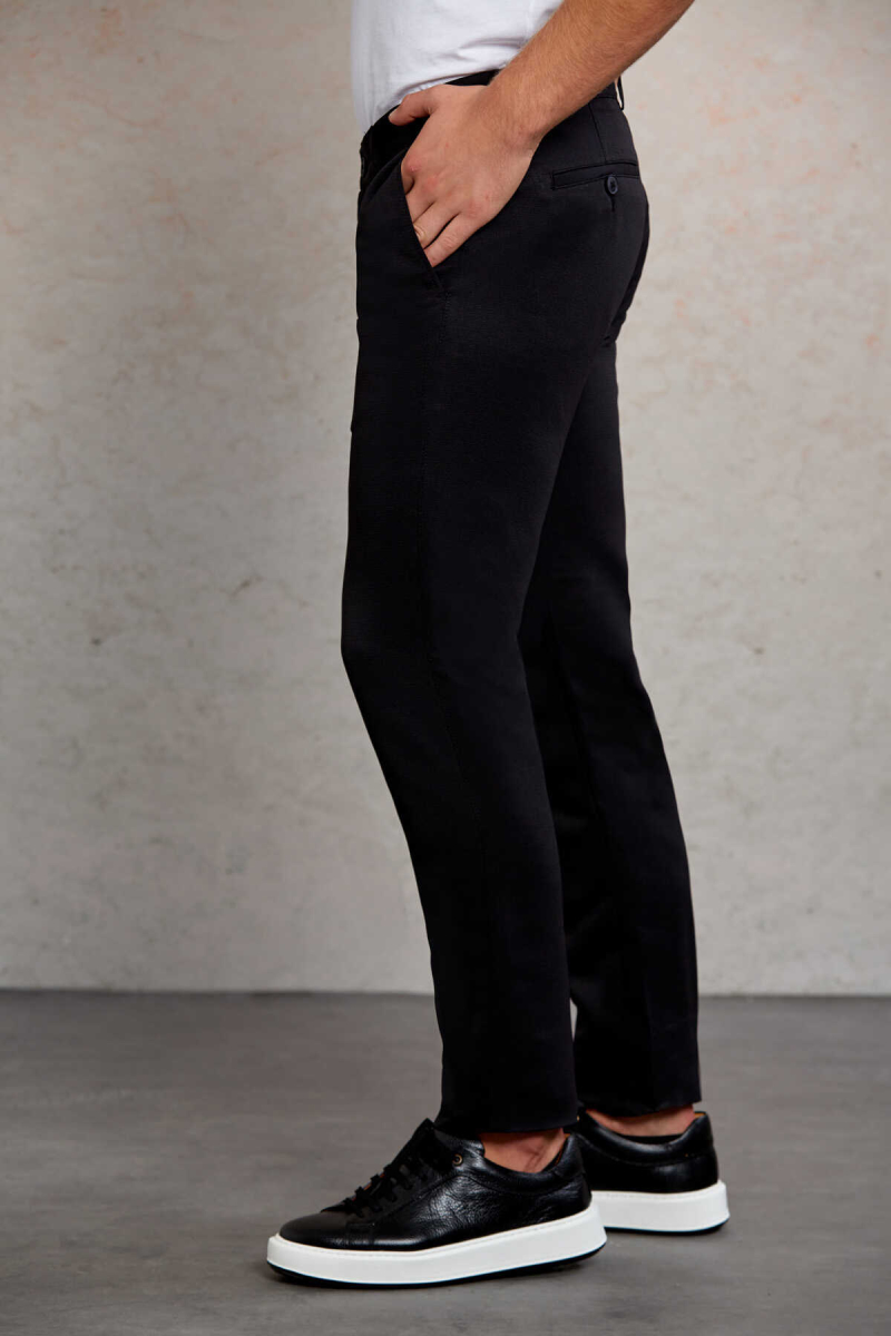 Siyah Slim Fit Desenli Yandan Cep Kanvas Pantolon - Hatemoğlu (1)