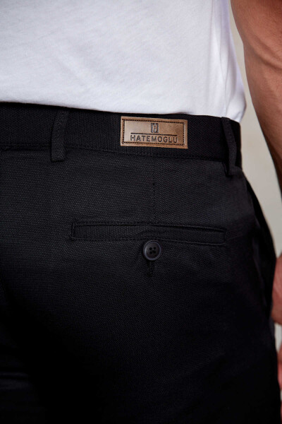 Siyah Slim Fit Desenli Yandan Cep Kanvas Pantolon - 5