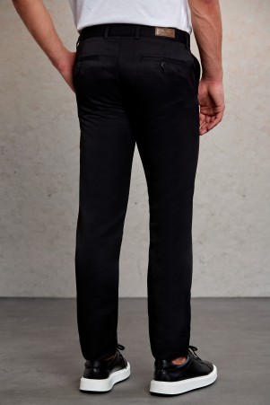 Siyah Slim Fit Desenli Yandan Cep Kanvas Pantolon - Thumbnail