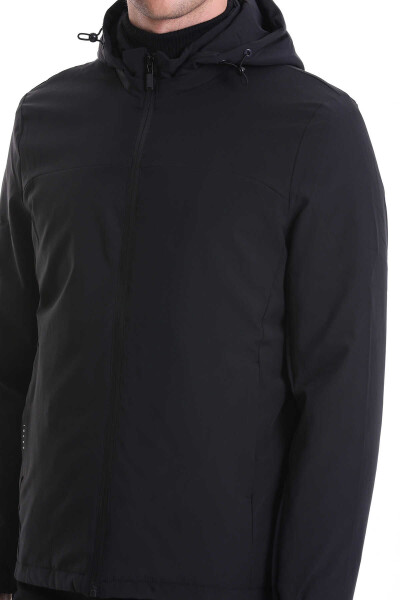 Siyah Slim Fit Hakim Yaka Kapüşonlu Kaz Tüyü Mont - 5