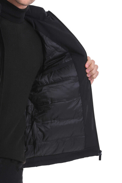 Siyah Slim Fit Hakim Yaka Kapüşonlu Kaz Tüyü Mont - 6