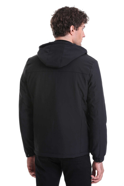 Siyah Slim Fit Hakim Yaka Kapüşonlu Kaz Tüyü Mont - 7