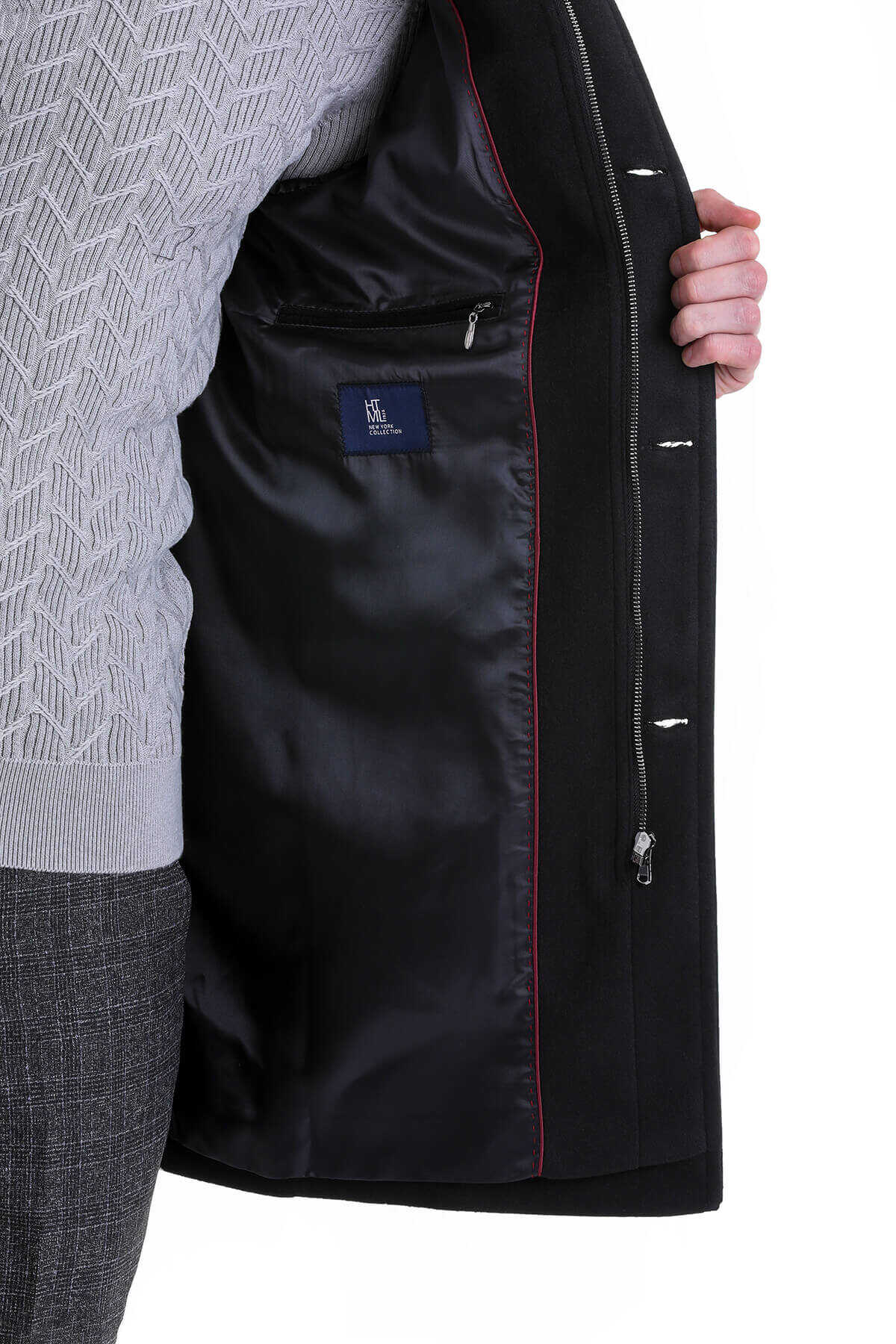 Siyah Slim Fit Hakim Yaka Palto - 5