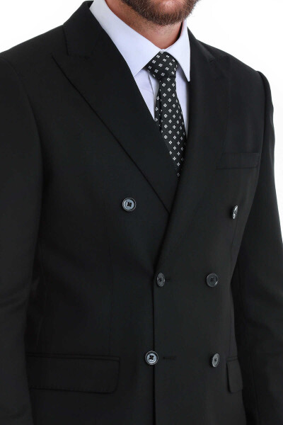 Siyah Slim Fit Kruvaze Klasik Takım Elbise - 6