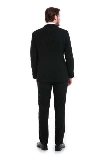 Siyah Slim Fit Kruvaze Klasik Takım Elbise - 7