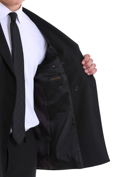 Siyah Slim Fit Kruvaze Klasik Takım Elbise - 6