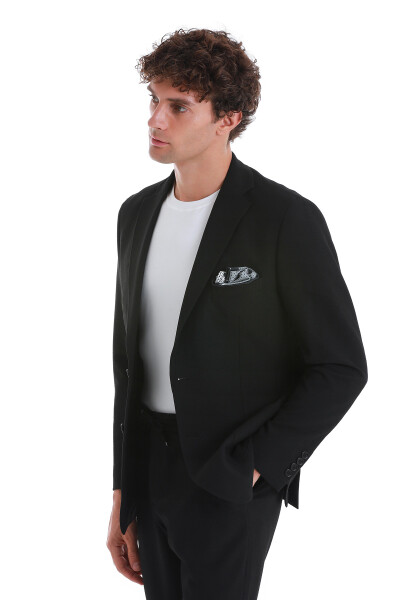 Siyah Slim Fit Mono Yaka Casual Takım Elbise - 3