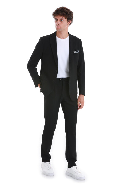 Siyah Slim Fit Mono Yaka Casual Takım Elbise 