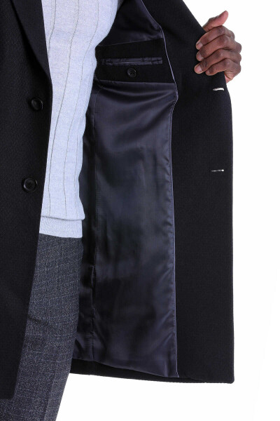 Siyah Slim Fit Mono Yaka Yünlü Kaşe Palto - 9