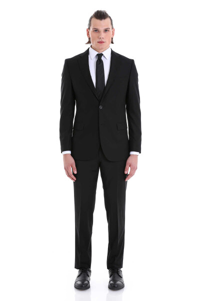 Siyah Slim Fit Mono Yaka Klasik Takım Elbise - 1