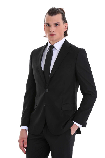 Siyah Slim Fit Mono Yaka Klasik Takım Elbise - 2