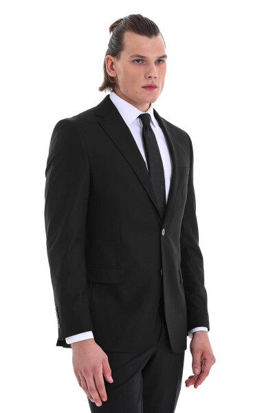 Siyah Slim Fit Mono Yaka Klasik Takım Elbise - 3