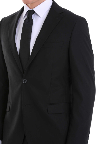 Siyah Slim Fit Mono Yaka Klasik Takım Elbise - 5