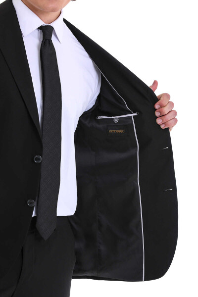 Siyah Slim Fit Mono Yaka Klasik Takım Elbise - 6