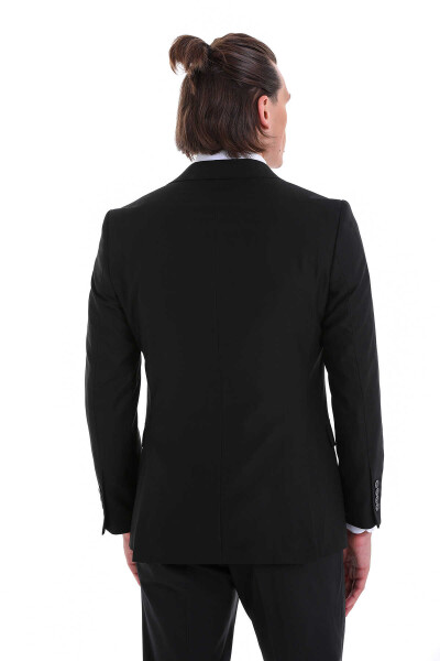 Siyah Slim Fit Mono Yaka Klasik Takım Elbise - 7