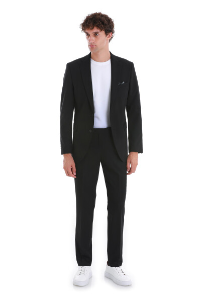 Siyah Slim Fit Mono Yaka Klasik Takım Elbise - 7