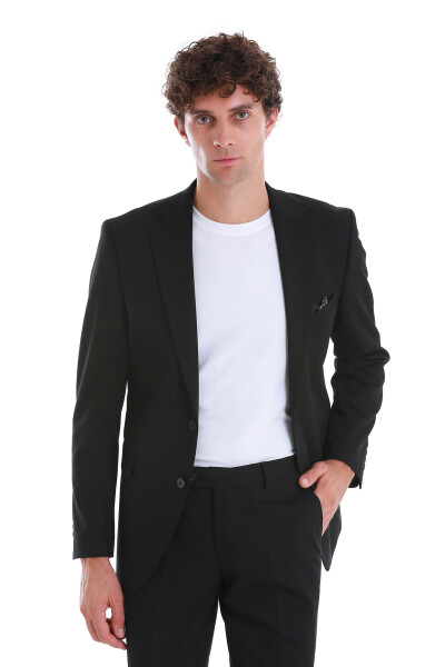 Siyah Slim Fit Mono Yaka Klasik Takım Elbise - 2