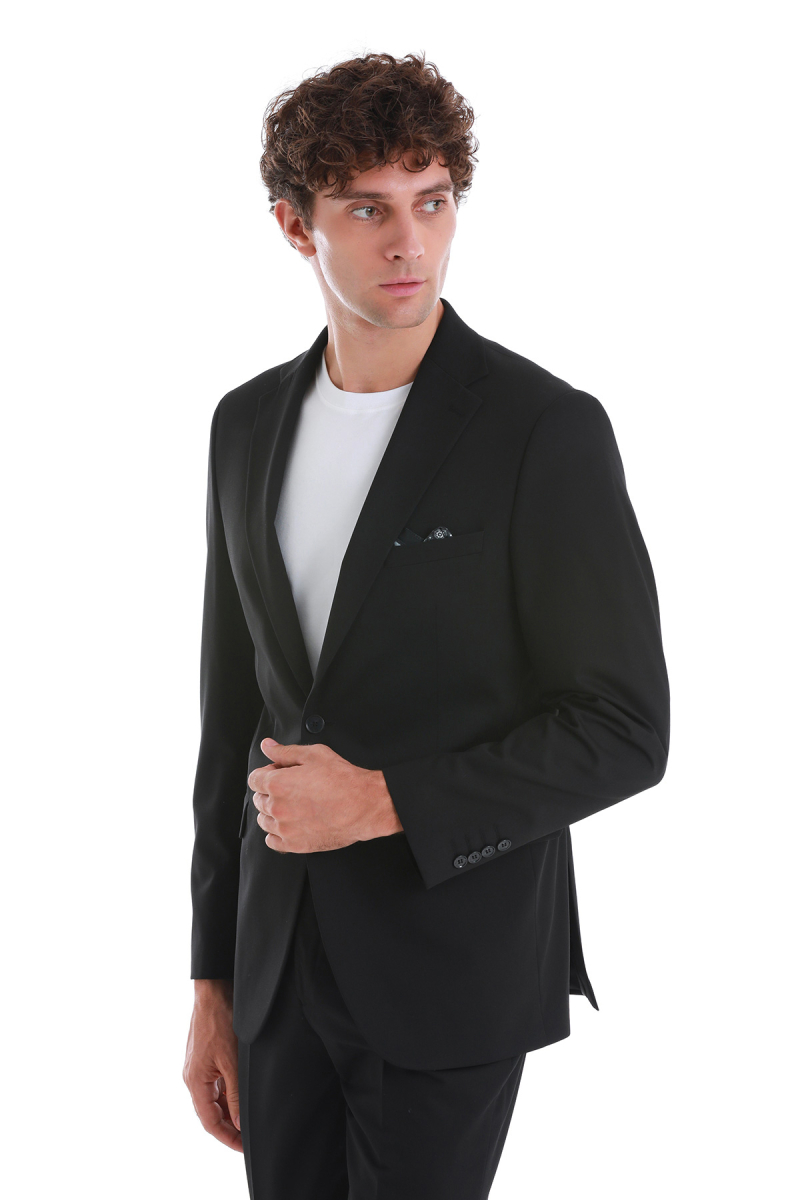 Siyah Slim Fit Mono Yaka Klasik Takım Elbise - Hatemoğlu (1)