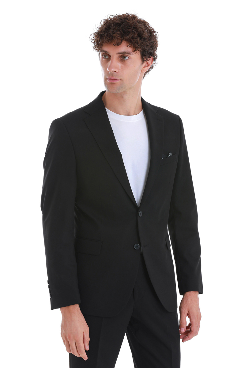 Siyah Slim Fit Mono Yaka Klasik Takım Elbise - Hatemoğlu (1)