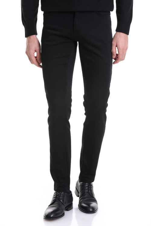 Hatem Saykı - Siyah Slim Fit Düz Pamuklu 5 Cep Kanvas Pantolon