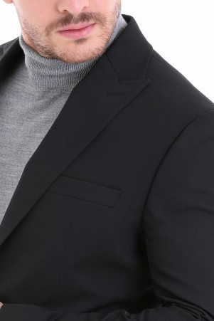 Siyah Slim Fit Düz Sivri Yaka Klasik Takım Elbise - Thumbnail
