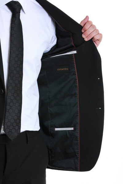 Siyah Slim Fit Sivri Yaka Klasik Takım Elbise - 6