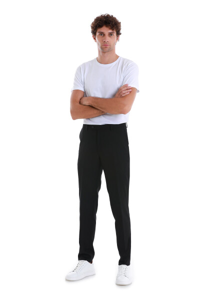 Siyah Slim Fit Yandan Cepli Kumaş Pantolon - 2