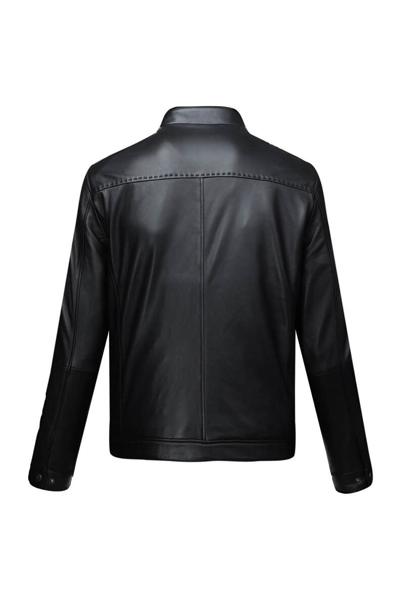 Siyah Slim Fit Hakim Yaka 100% Hakiki Deri Mont - Saykı (1)