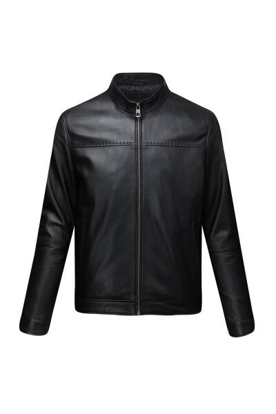 Siyah Slim Fit Hakim Yaka 100% Hakiki Deri Mont 
