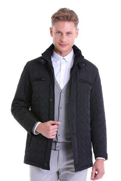 Siyah Slim Fit Hakim Yaka Mont 