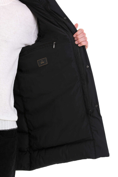 Siyah Slim Fit Hakim Yaka Kapüşonlu Basic Kaban - 7