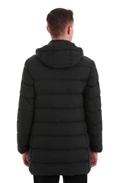 Siyah Slim Fit Hakim Yaka Kapüşonlu Basic Kaban - 8